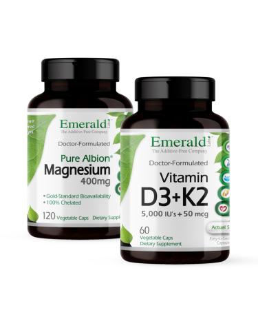 EMERALD LABS Vitamin D3+K2 (60 Caps) & Magnesium (120 Caps) - Bone Health Heart Support & Sleep Support with Vitamin D VitalDelta MK-7 & Pure Albion Magnesium - Gluten-Free