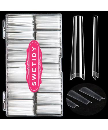 No C Curve 3XL Long Coffin Nail Tips, 420pcs Clear Acrylic Nails Coffin Shape Nail Tips SWETIDY Flattened Half Cover False Nails for Salon&Home DIY French ABS Nail Art Tips,12 Sizes 420Pcs 3XL Coffin