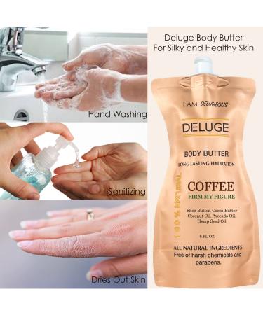 DELUGE 100% Natural and Vegan Body Butter - Shea, Coconut, and Hemp Seed Oils - 6 oz. - Eco-Friendly Packaging (Coffee) | Moisturizer for Dry and Cracked Skin - Buy Online on GoSupps.com