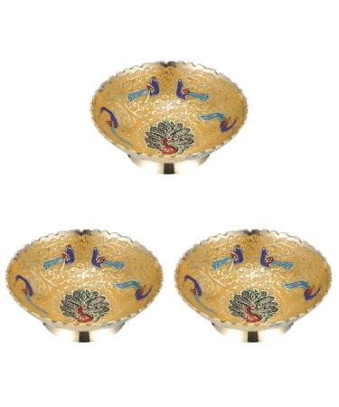 3-part peacock salad-service harness Classic snack household art Unique pasta tender dishes Ancient fruits copper bracelet vintage cookies sweets nuts yellowx3st 10x10x3.5cmx3pcs