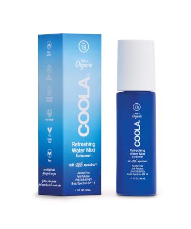 COOLA Organic Refreshing Water Mist Face Moisturizer with SPF 18, Dermatologist Tested Face Sunscreen with Plant-Derived BlueScreen Digital De-Stress Technology 1.7 Fl Oz (Pack of 1)