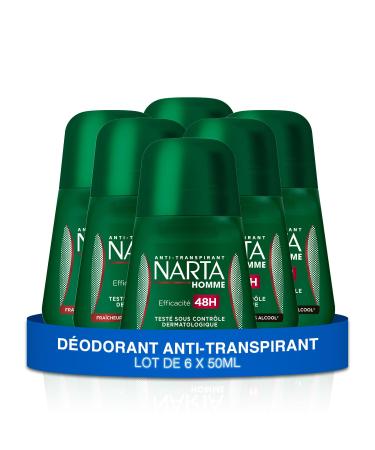Narta Narta - Men's Roll-On Deodorant - Classic Freshness Antiperspirant 48h Efficacy Alcohol-Free - Pack of 6 x 50ml