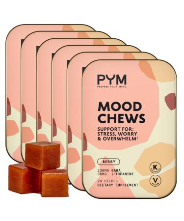 PYM Berry Mood Chews Support for Stress Worry & Overwhelm 120 Count | 130mg GABA 90mg L-Theanine | Vegan Non-GMO Gluten-Free No Added Sugar | All-Natural Mood Balance Supplement Made in USA Berry 20 Count (Pack of 6)