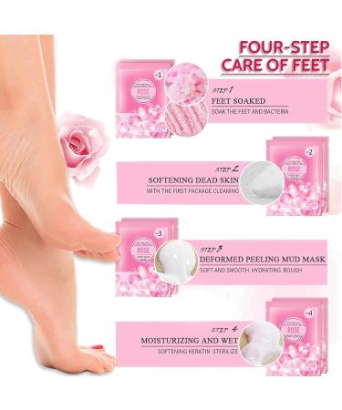 Foot Soak for Foot Spa Rose Foot Spa Salts 4PCS Foot Pack with Foot Soak Foot Scrub Foot Mask Foot Lotion Foot Spa Set for Foot Exfoliator Foot Salts for Foot Spa Foot Salt Bath Jelly Pedicure Packs - Buy Online on GoSupps.com