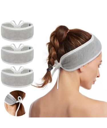 Kinhwa cosmetics headband terry cosmetics microfiber hair band hair protection with adjustable ribbons for cosmetic treatments hair protection for make -up sport yoga washable 3 pieces light gray light gray 50*8cm