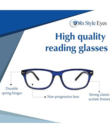 Seymore Retro Bifocal Reading Glasses | Non-Progressive Lens for Men & Women | Adaptive Spring Hinges | Blue 2.0x Readers - International Shipping Available - Buy Online on GoSupps.com