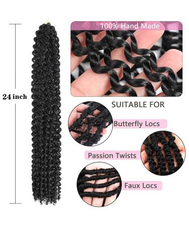 Passion Twist Hair 24 Inch 6 Packs Water Wave Crochet Hair - Natural Black Synthetic Extensions for Bohemian Braiding (1B#) Pack of 6 - Buy Online on GoSupps.com