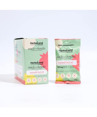 Herbaland Coconut MCT Oil Gummies Snacks with Benefits Vegan Low-sugar High-fiber Gluten-free 100mg of Organic Coconut MCT Oil & 12g of Organic Tapioca Fiber Per Pouch Strawberry Coconut Flavor 12 x 40g (Box of 12) Compostable Pouch
