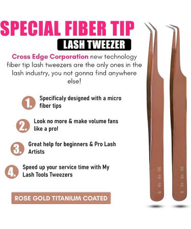 Professional Set of 3 Fiber Tip Lash Tweezers for Eyelash Extensions - Japanese Steel - Rose Gold - Buy Online on GoSupps.com