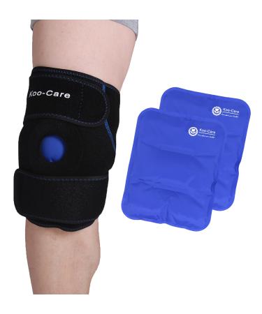 Koo-Care 2 Knee Gel Ice Pack & Wrap For Injuries Reusable Hot Cold Therapy Compress Pain Relief for Arthritis Tendonitis ACL Knee Replacement Surgery - 9.9 x 7.9 Neoprene Brace With Long Straps Knee Wrap