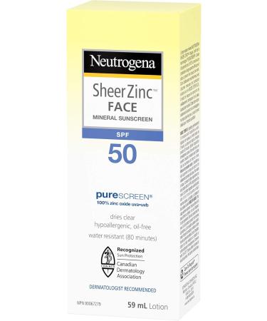 Neutrogena Face Sunscreen SPF 50 Sheer Zinc Mineral Sunscreen Lotion Non-Comedogenic Fragrance Free Hypoallergenic 59 mL Face (59mL) - Buy Online on GoSupps.com