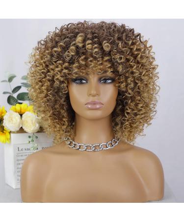 AISI QUEENS Short Kinky Curly Afro Wig for Black Women - Brown Mixed Blonde Synthetic Heat Resistant Wig with Cap - Buy Online on GoSupps.com