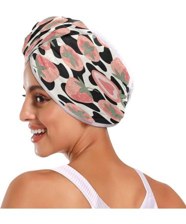 Cow Print Strawberry Dry Hair Cap & Towel Set | Quick Drying Soft Super Absorbent | 2 Pieces with Button Headband - Perfect for All Hair Types - Buy Online on GoSupps.com