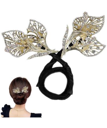 Rhinestone Flower Hair Clip Elegant Hair Clip Magic Hair Bun Maker Deft Bun Hair Tie French Twist Hair Bun Whale Tail Rhinestone Flower Hair Clip Tools for Perfect Buns (C)
