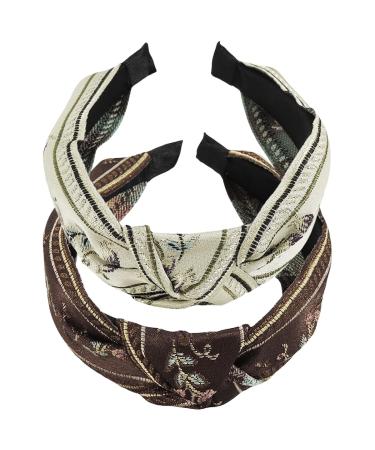 scicent Hairband 2 Pieces Elastic Wide Plain Silk Headbands Classic Knotted Head Bands for Women and Girls Vintage Non-Slip Hair Bands for Makeup Wedding Hair Accessories - 29216