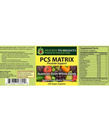 PCS Matrix - Lower PSA Levels - 100% Natural Saw Palmetto Rabdosia Scute Plantago Focium Chrysantaomum Ganoderma Lotus Seed - Vegan Capsules (120ct) - Buy Online on GoSupps.com