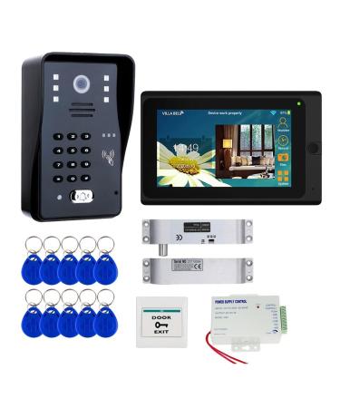 7'' WiFi Video Intercom System Video Doorbell Phone Kit with Lock +Power +BUON Mobile Phone APP Keyfob Password Unlock (Color : with Electric Lock) (with Bolt Lock)