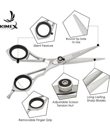 Kimex London Professional Hair Scissor Set - Stainless Steel Cutting Shears for Hairdressers and Barbers | Includes Thinning Scissor, Razor, Combs, and Leather Cover - Silver - Buy Online on GoSupps.com