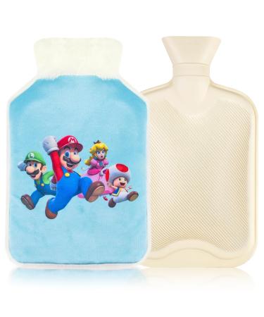 Thingehoy Kids Hot Water Bottle with Cover Super Mario Hot Water Bottle 2L Cute Removeable Washable Hot Water Bag for Pain Relief Hand Warmer Neck Period Back Pain Gift for Women Children Friend