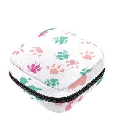 Menstruation pad bag with zipper women's napkin bag tampons collection bags for women and girls (colored dog paw-footprint pattern) Color 4