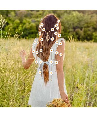 COMNICO Flower Hippie Headband 70 s Bohemian Style Floral Sunflower Crown Daisy Hair Wreath Summer Bridal Headpiece Photo Props Hair Accessories (white) - Buy Online on GoSupps.com