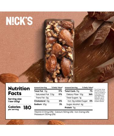 Nick's Keto Almond Chocolate Nut Bar - 1g Sugar, 3g Net Carbs, Pack of 12 - Healthy Snack for Sports & Outdoor Activities - Buy Online on GoSupps.com