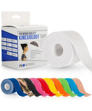Proworks Kinesiology Tape | 5m Roll of Elastic Muscle Support Tape for Exercise Sports & Injury Recovery White
