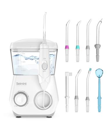 Belmint Water Flosser for Teeth Cleaning - Countertop Oral Irrigator Teeth Cleaner for Braces & Bridges with 10 Adjustable Water Jet Pressures - 8 Multifunctional Tips, 600ml Capacity