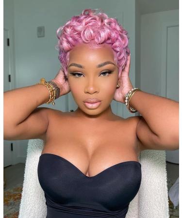 Pink Afro Pixie Cut Curly Wig for Women - Fluffy & Cute Synthetic Wigs with Bangs - Buy Online on GoSupps.com