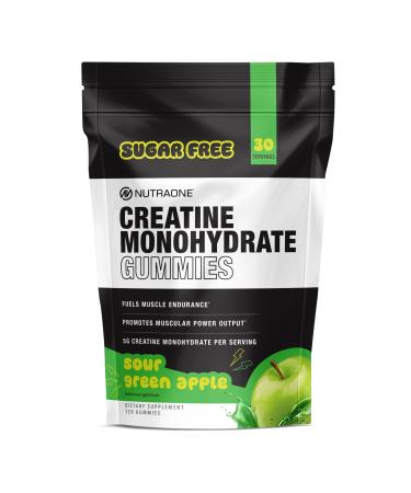 NutraOne Sugar Free Creatine Monohydrate Gummies Pre- and Post Workout Recovery Fuel Muscular Performance Increase Endurance Support Muscle Recovery (Green Apple - 30 Servings)