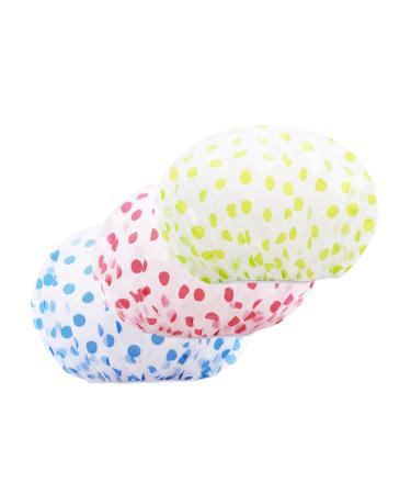 3 Pcs Bath Caps Elastic Band Waterproof Shower Caps With Ruffled Edge Covering Ears Keeping Hair Dry Kitchen Oil-proof Cap for Girls and Women (dots shaped)