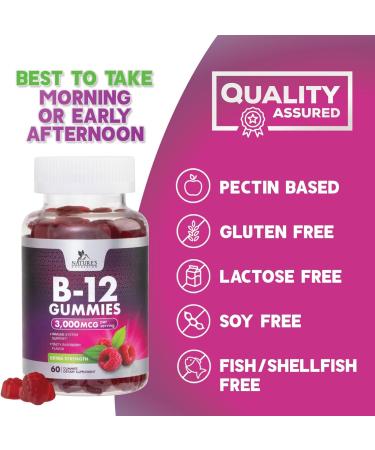B12 Energy Gummies 3000 mcg - Extra Strength Vitamin B 12 Gummy for Metabolism & Immune System Support - Chewable Dietary B12 Supplements for Adults & Kids Caffeine Free Gummy Vitamin - 60 Gummies 60 Count (Pack of 1) - Buy Online on GoSupps.com