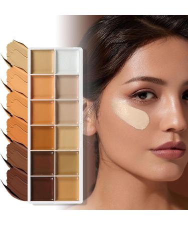Cream Makeup Palette Long-Lasting Concealer 12 Colors Face Makeup for Weddings Office Evenings Travel Mature Skin Dark Circles - Buy Online on GoSupps.com