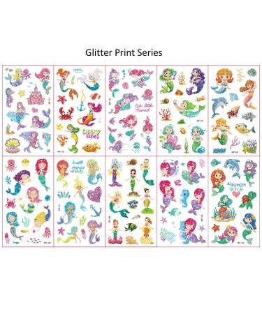 Kids Glitter Mermaid Temporary Tattoos - Waterproof & Long Lasting Body Art Stickers for Girls Birthday Party - 18 Sheet Set - Buy Online on GoSupps.com
