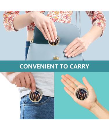 Retro Round Pill Box with Mirror - 3 Compartment Small Dose Container for Vitamins Fish Oil & Supplements - Y-13 Flag Baseball Design - Buy Online on GoSupps.com