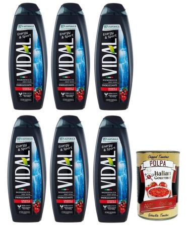 Italian Gourmet E.R. 6 x Vidal Energy & Sport Shower Gel with Ginseng and Guarana 500 ml + Italian Gourmet Tomato Pulp 400 g