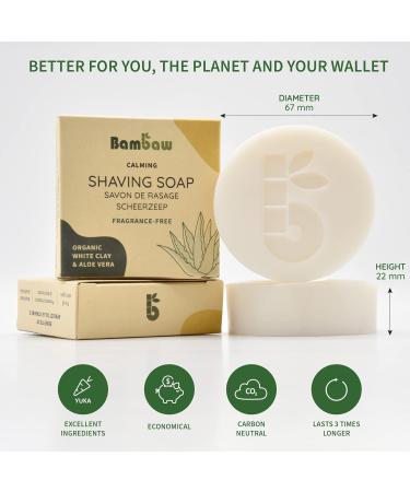 Bambaw Shaving Soap 80g | Vegan & Perfume-Free | White Clay & Aloe Vera for Dry Skin | International Shipping Available - Buy Online on GoSupps.com
