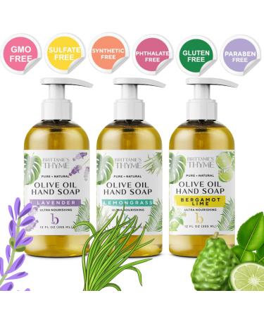 Brittanie's Thyme Organic Natural Hand Soap - Vegan Castile Soap with Olive Oil & Essential Oils (Bergamot Lavender Lemongrass) | Gluten Free International Shipping - Buy Online on GoSupps.com