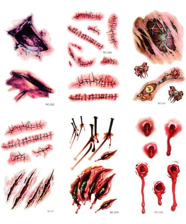 Halloween Simulation Scar Stickers- 10pcs Waterproof Tattoo Zombie Scars for Cosplay - Buy Online on GoSupps.com