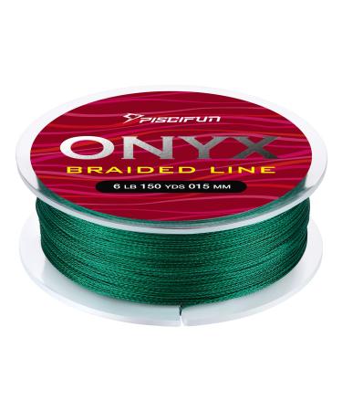 Piscifun Onyx Braided Fishing Line, Superline Abrasion Resistant Braided Lines, Zero Stretch Super Strong, Low Memory, Fast Water Cutting PE Fishing Lines, 6lb-150lb Green 8LB(0.08mm)-150Yds