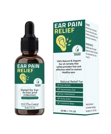 Ear Pain Relief, Relieves Ear Aches, Infections, Swimmer's Ear, Loosens Wax, Ear drops for adults, children & pet 100% Natural (30 ml) By Wonder Healing