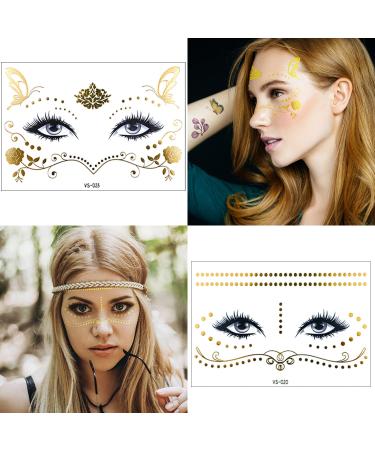 Temporary Face Tattoo Set - 9 Sheets, Metallic Glitter, Butterfly Stickers for Women - Gold Freckle Makeup for Party (Vibrant) - Buy Online on GoSupps.com