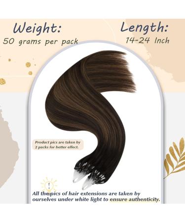 Ugeat Remy Microring Extensions - Brown Balayage Real Hair 50g (40cm & 50cm) | Dark Brown Ombre & Microring #2/6/2 - Buy Online on GoSupps.com