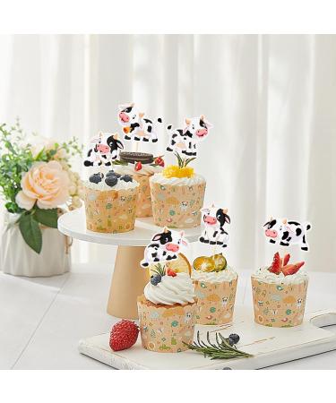 Cow Cupcake Toppers MOO Cow Cupcake Picks for Farm Animal Theme 1st Birthday Baby Shower Party Set of 48 (B) - Buy Online on GoSupps.com