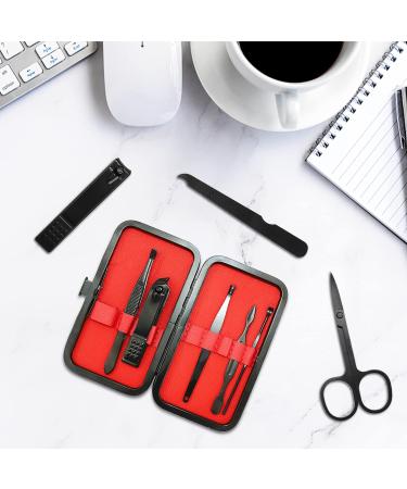 ONEHERE Premium 8 PCS Nail Clippers Set - Professional Manicure & Pedicure Kit for Facial Hand Foot Care - Includes Cuticle Tools and Travel Case - Black - Buy Online on GoSupps.com