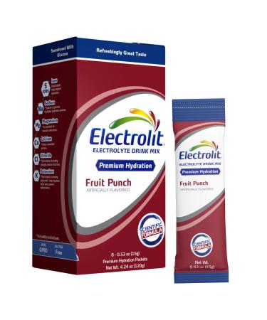 Electrolit Electrolytes Powder Packets Fruit Punch 8 Pack Powdered Hydration Packets for Dehydration & Rehydration Post Workout Flavored Hydrating Drink Mix Gluten Free Daily Water Enhancer Sticks