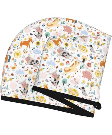 Cute Farm Animals Microfiber Hair Towel | Super Absorbent Coral Velvet Wrap for Long Curly & Thick Hair - Quick Dry for Women - Buy Online on GoSupps.com