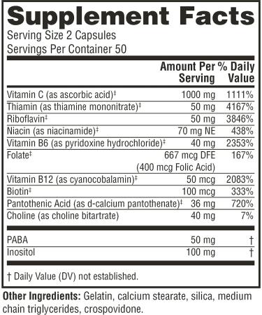 Twinlab Stress B-Complex Caps - Energy Support with Vitamin B12 & B6 | 100 Capsules - Buy Online on GoSupps.com