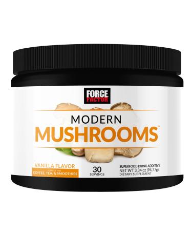 Force Factor Modern Mushrooms Powder Mushroom Supplement to Support Energy Focus Immunity & Digestion with Cordyceps Turkey Tail Chaga Reishi Lion s Mane Shiitake Vanilla Flavor 30 Servings