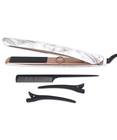1-Inch 2-in-1 Ceramic Straightener and Curler Auto Shut Off Dual Voltage Travel Flat Iron Frizz Ease HAIROIC (White Marble)